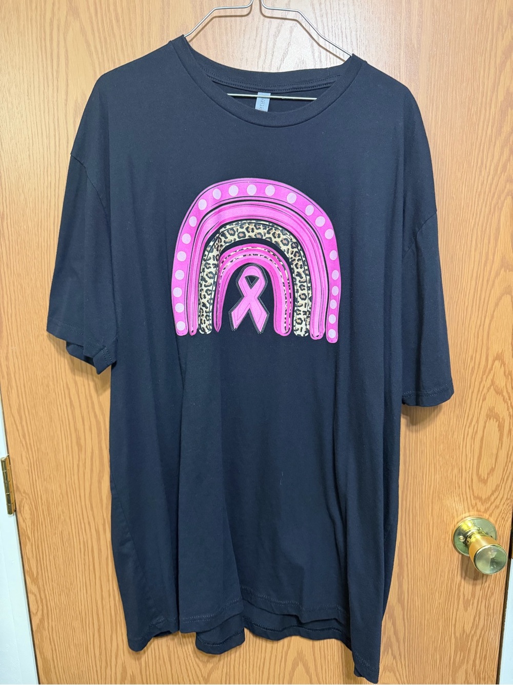 Next Level Apparel Black Tee with Pink Leopard Rainbow Graphic